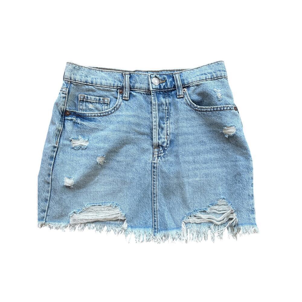 Aeropostale Distressed Denim Mini Skirt Size 4 Raw Hem Y2K Grunge
